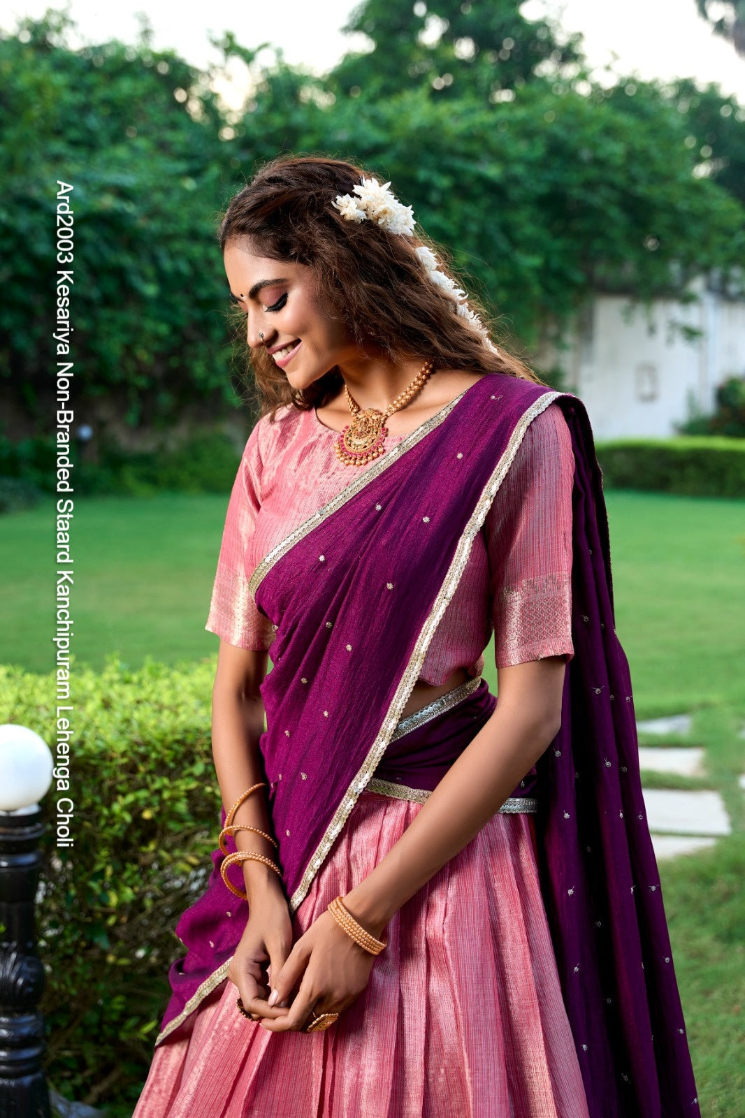 Ard2003 Kesariya Non-Branded Staard Kanchipuram Lehenga Choli