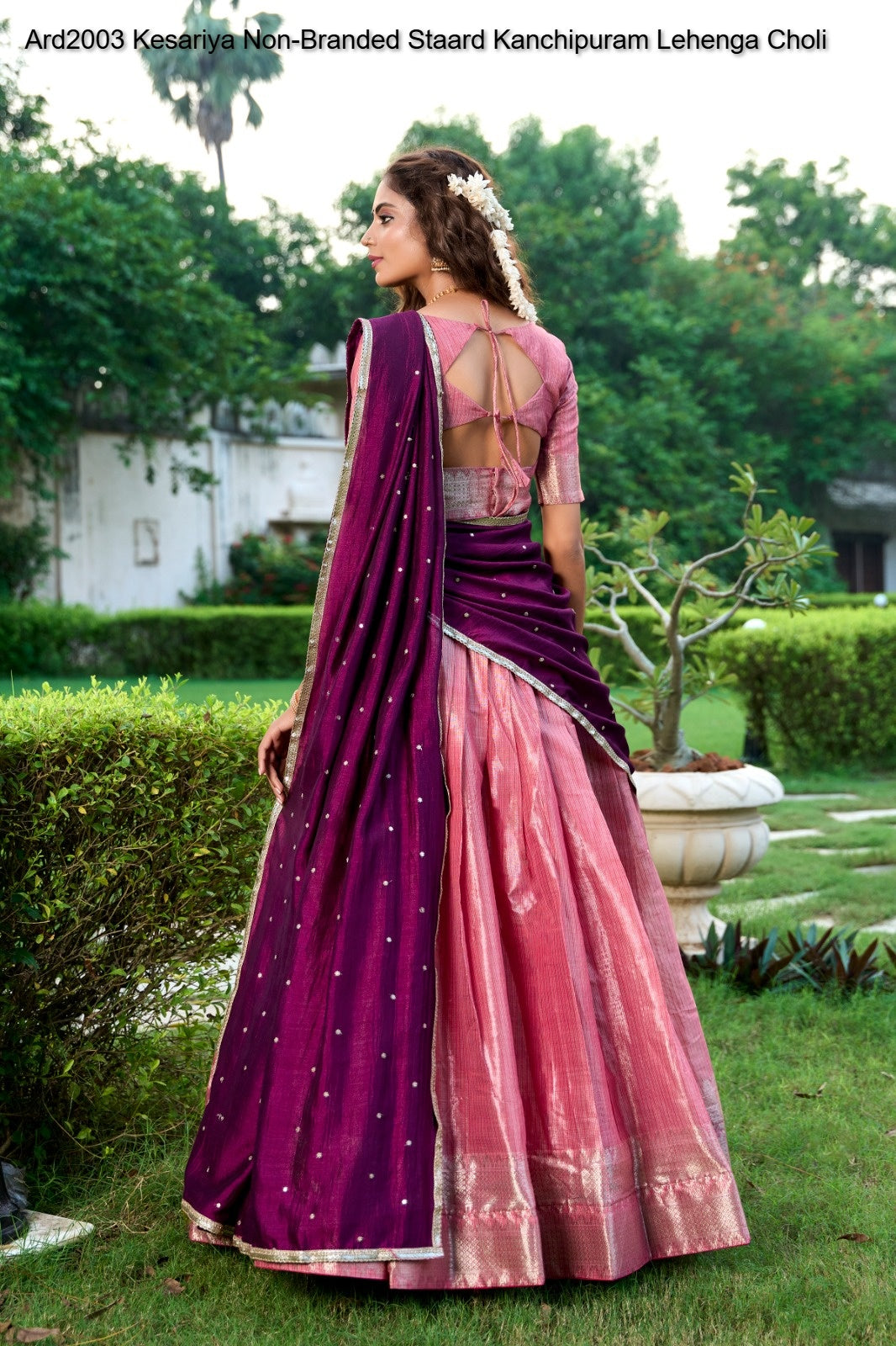 Ard2003 Kesariya Non-Branded Staard Kanchipuram Lehenga Choli
