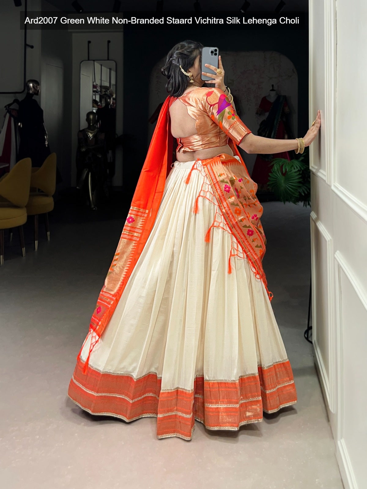 Ard2007 Green White Non-Branded Staard Vichitra Silk Lehenga Choli