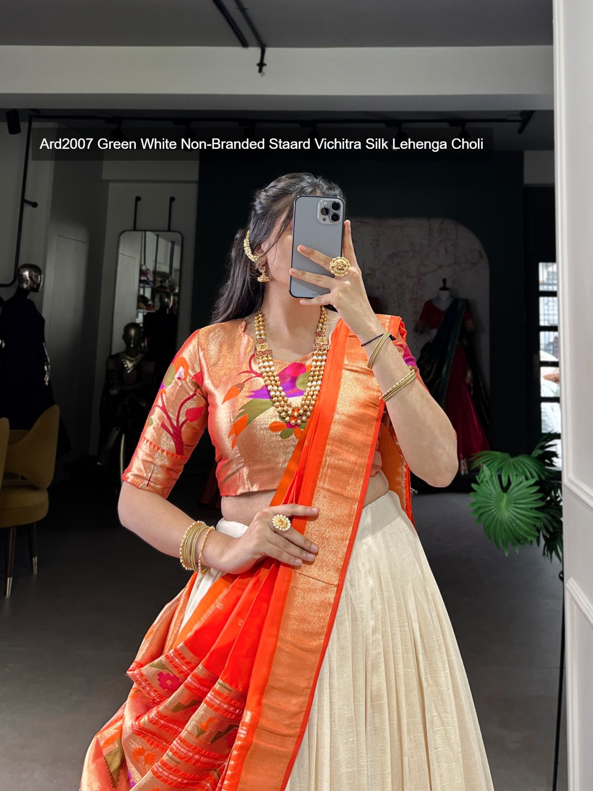 Ard2007 Green White Non-Branded Staard Vichitra Silk Lehenga Choli