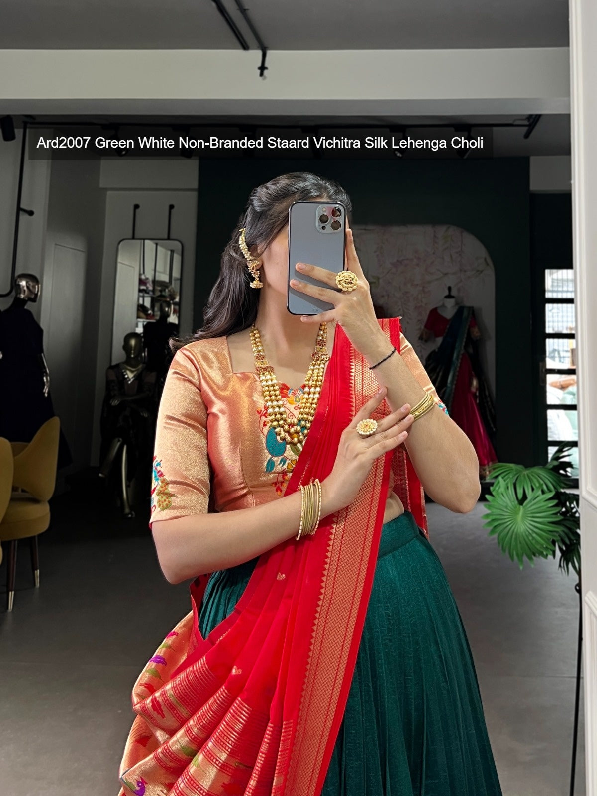 Ard2007 Green White Non-Branded Staard Vichitra Silk Lehenga Choli