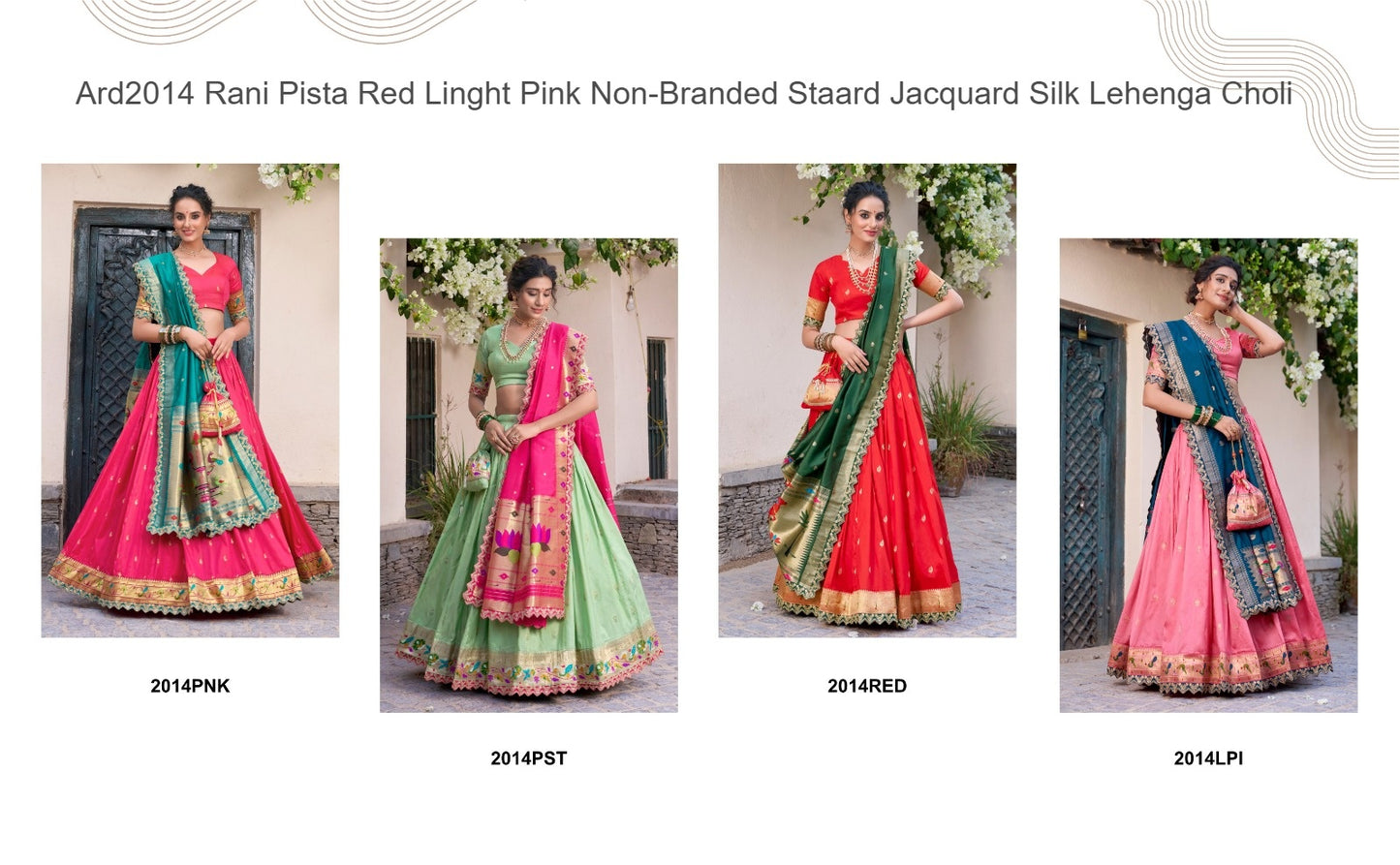 Ard2014 Rani Pista Red Linght Pink Non-Branded Staard Jacquard Silk Lehenga Choli