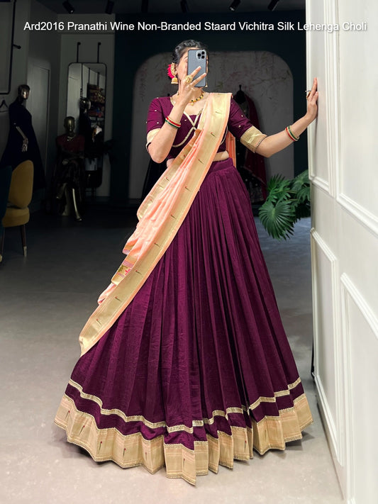 Ard2016 Pranathi Wine Non-Branded Staard Vichitra Silk Lehenga Choli