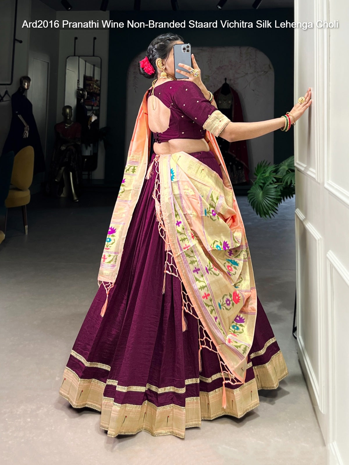 Ard2016 Pranathi Wine Non-Branded Staard Vichitra Silk Lehenga Choli