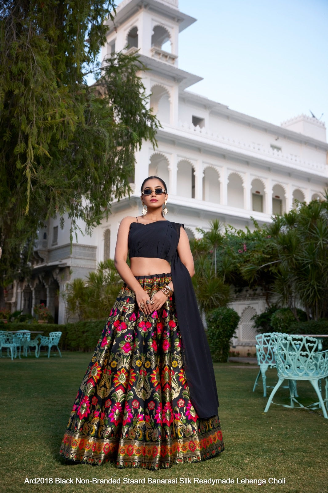 Ard2018 Black Non-Branded Staard Banarasi Silk Readymade Lehenga Choli