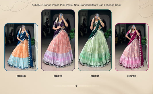 Ard2024 Orange Peach Pink Pastel Non-Branded Staard Zari Lehenga Choli