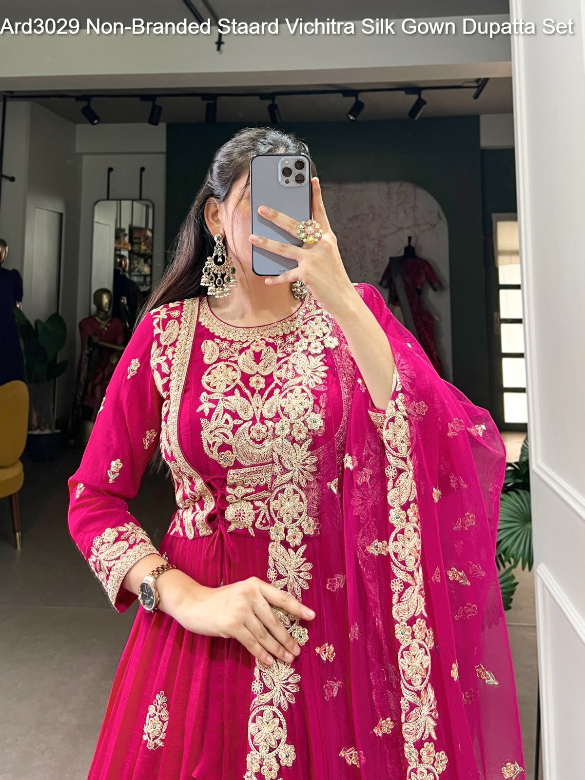 Ard3029 Non-Branded Staard Vichitra Silk Gown Dupatta Set