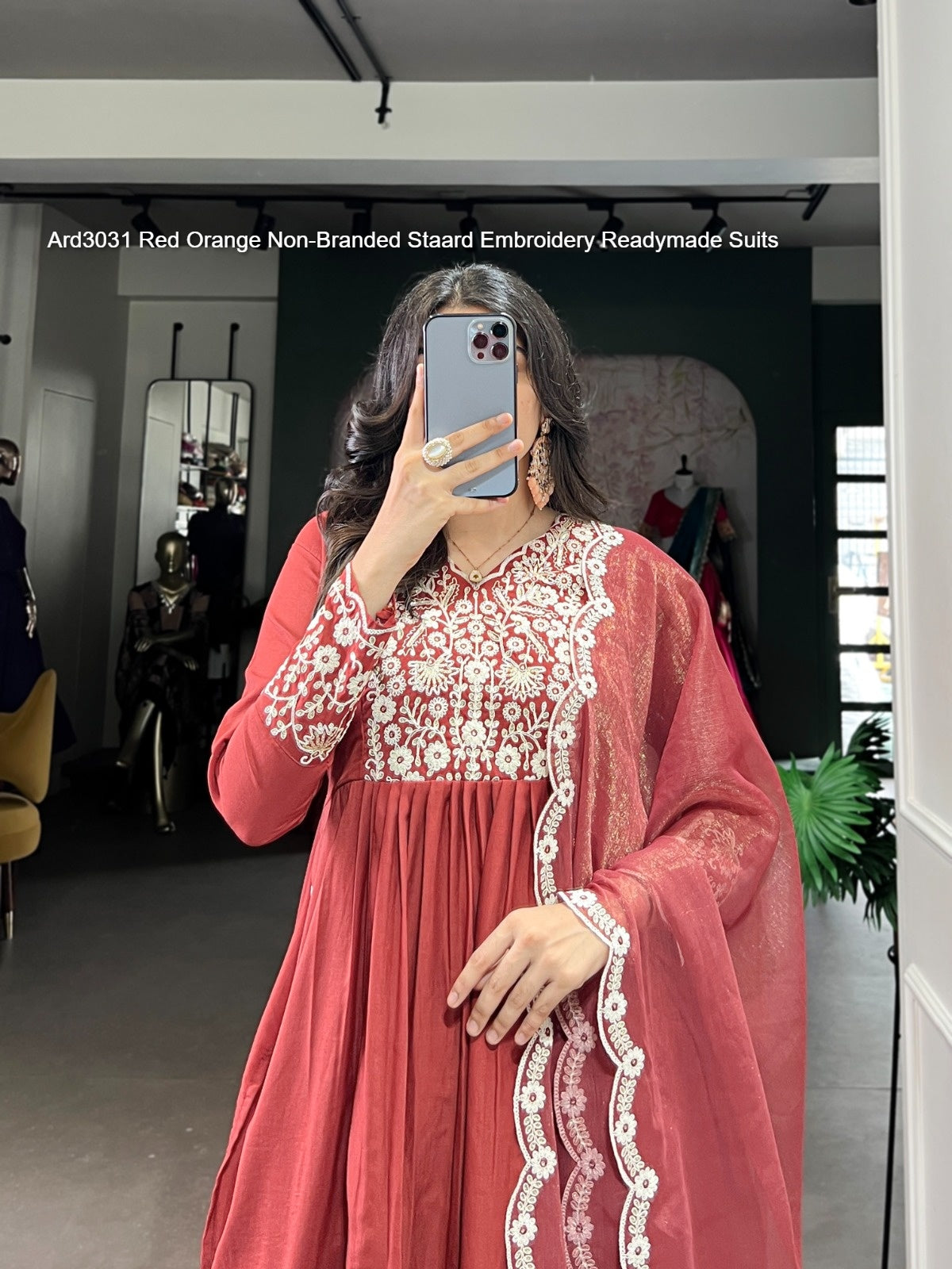 Ard3031 Red Orange Non-Branded Staard Embroidery Readymade Suits