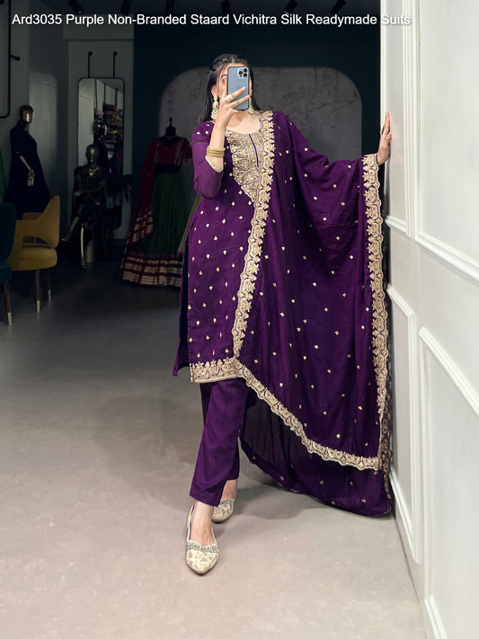 Ard3035 Purple Non-Branded Staard Vichitra Silk Readymade Suits