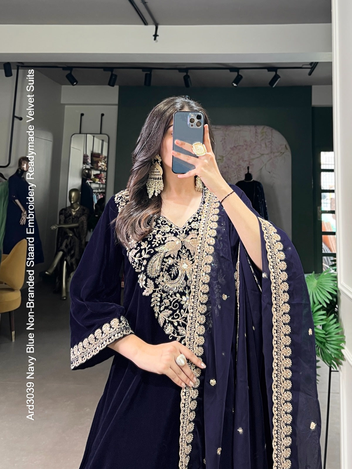 Ard3039 Navy Blue Non-Branded Staard Embroidery Readymade Velvet Suits