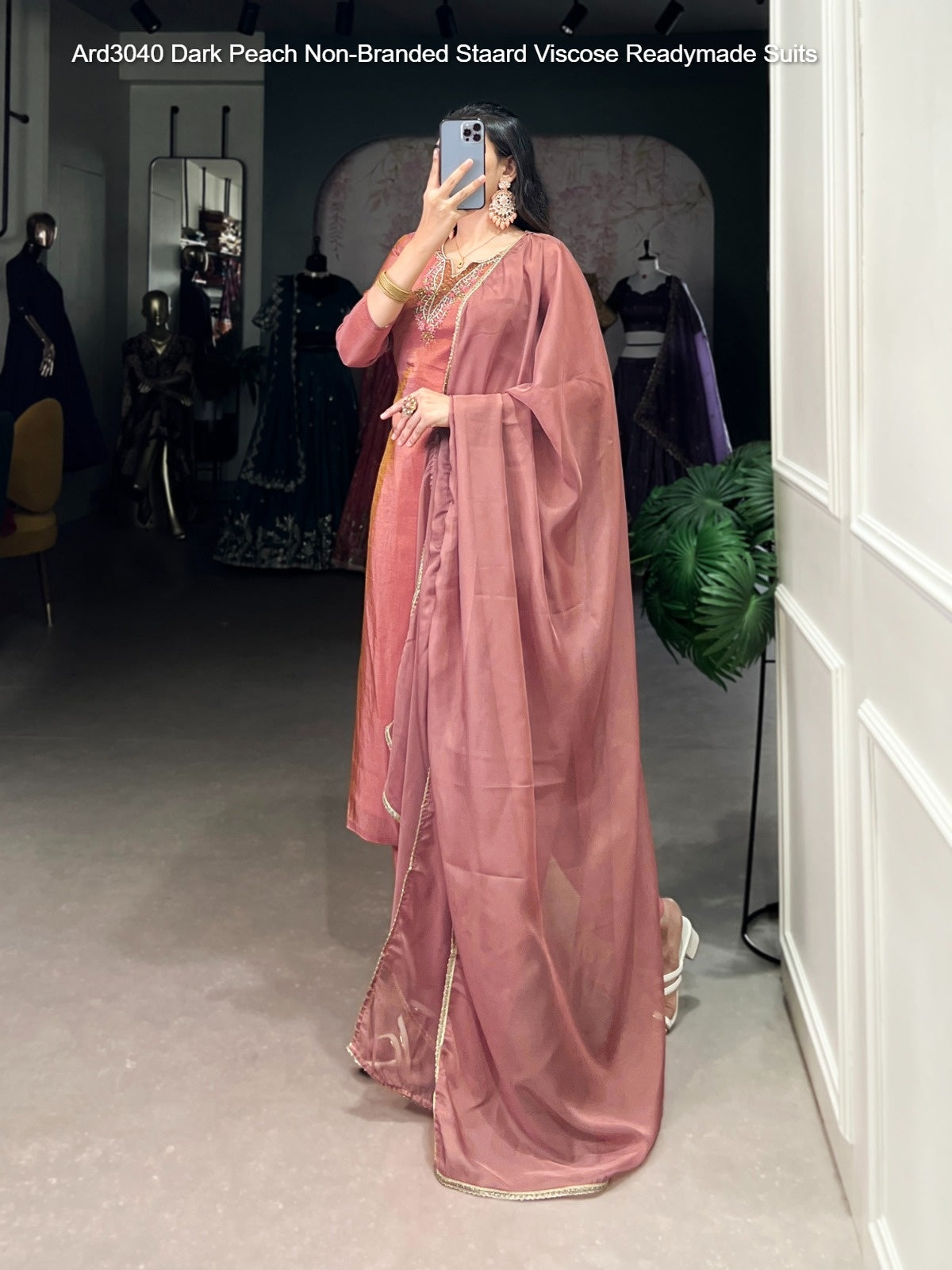 Ard3040 Dark Peach Non-Branded Staard Viscose Readymade Suits