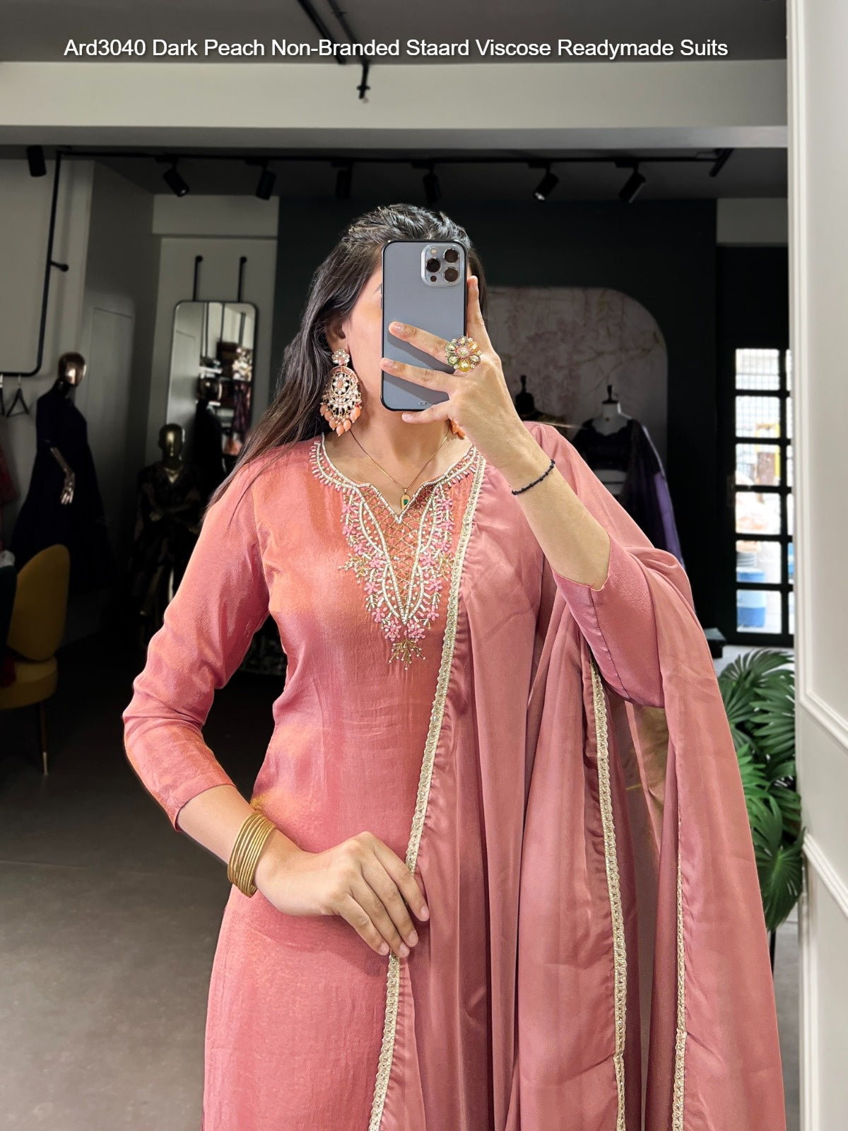 Ard3040 Dark Peach Non-Branded Staard Viscose Readymade Suits