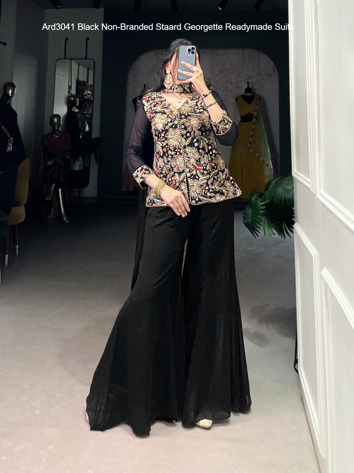 Ard3041 Black Non-Branded Staard Georgette Readymade Suits