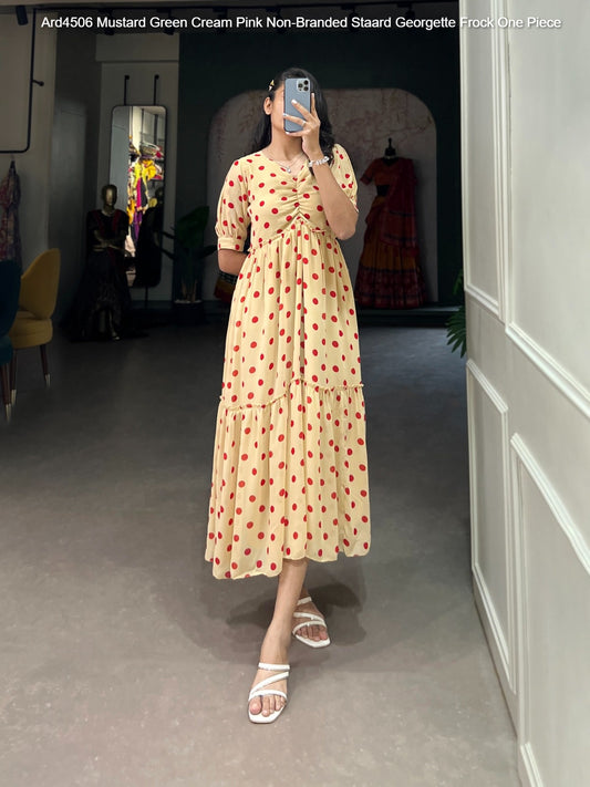 Ard4506 Mustard Green Cream Pink Non-Branded Staard Georgette Frock One Piece