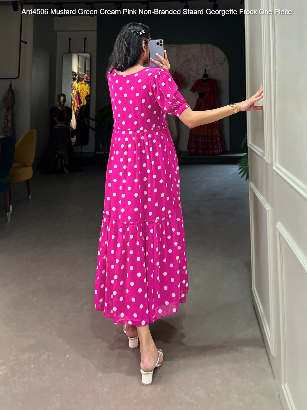 Ard4506 Mustard Green Cream Pink Non-Branded Staard Georgette Frock One Piece