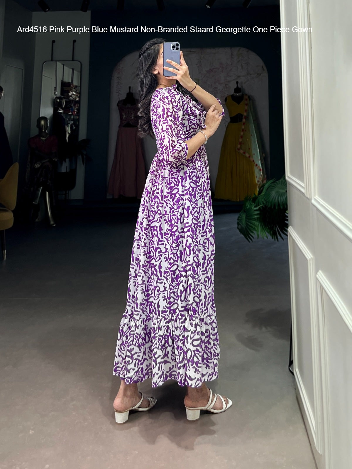 Ard4516 Pink Purple Blue Mustard Non-Branded Staard Georgette One Piece Gown