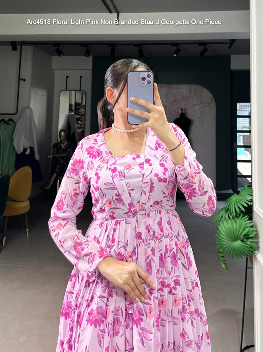 Ard4518 Floral Light Pink Non-Branded Staard Georgette One Piece