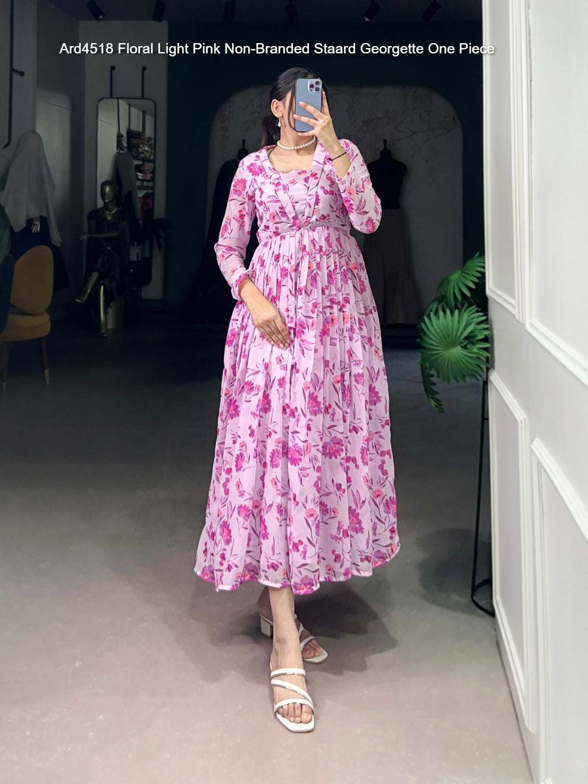 Ard4518 Floral Light Pink Non-Branded Staard Georgette One Piece