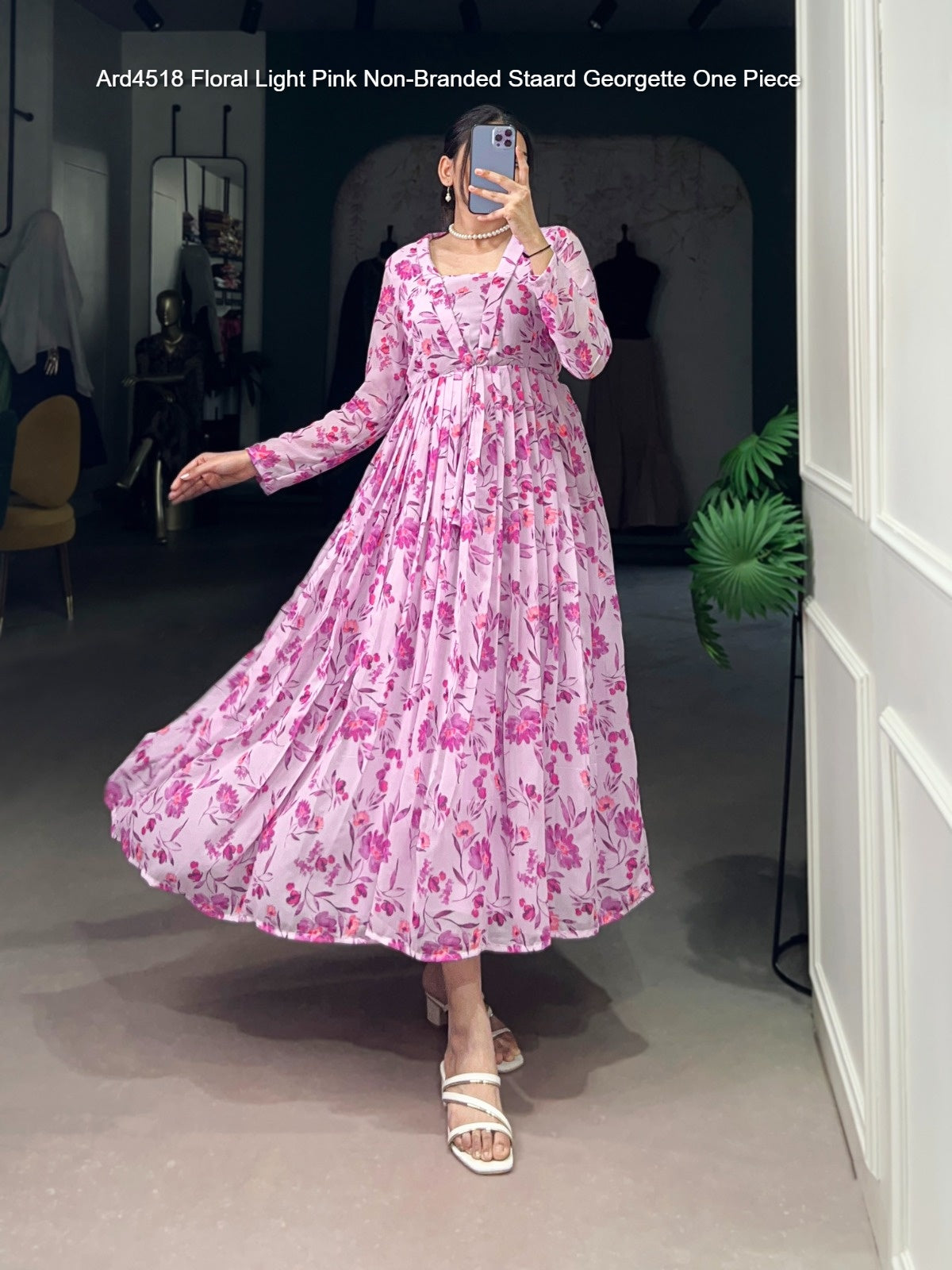 Ard4518 Floral Light Pink Non-Branded Staard Georgette One Piece