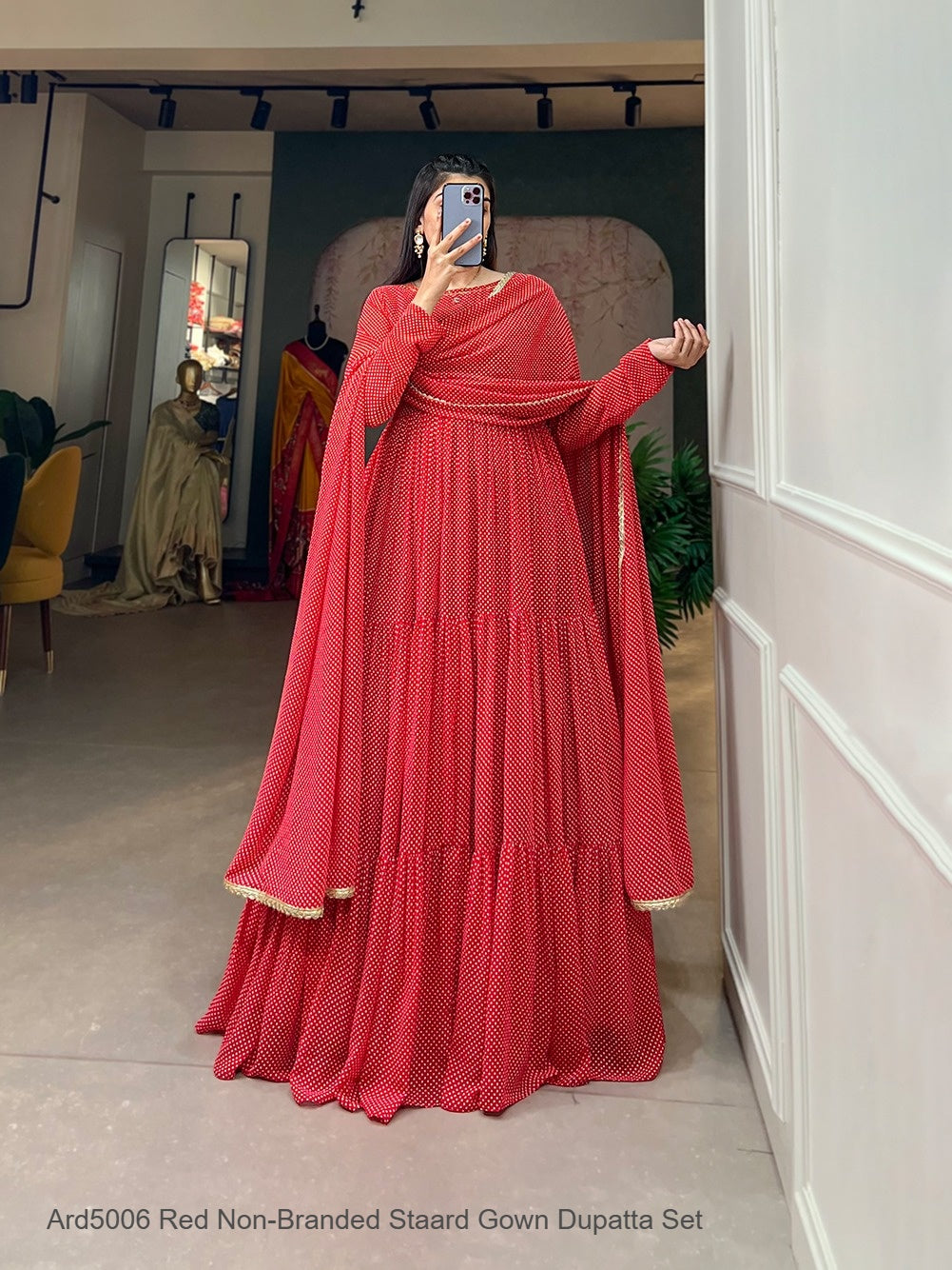 Ard5006 Red Non-Branded Staard Georgette Gown Dupatta Set