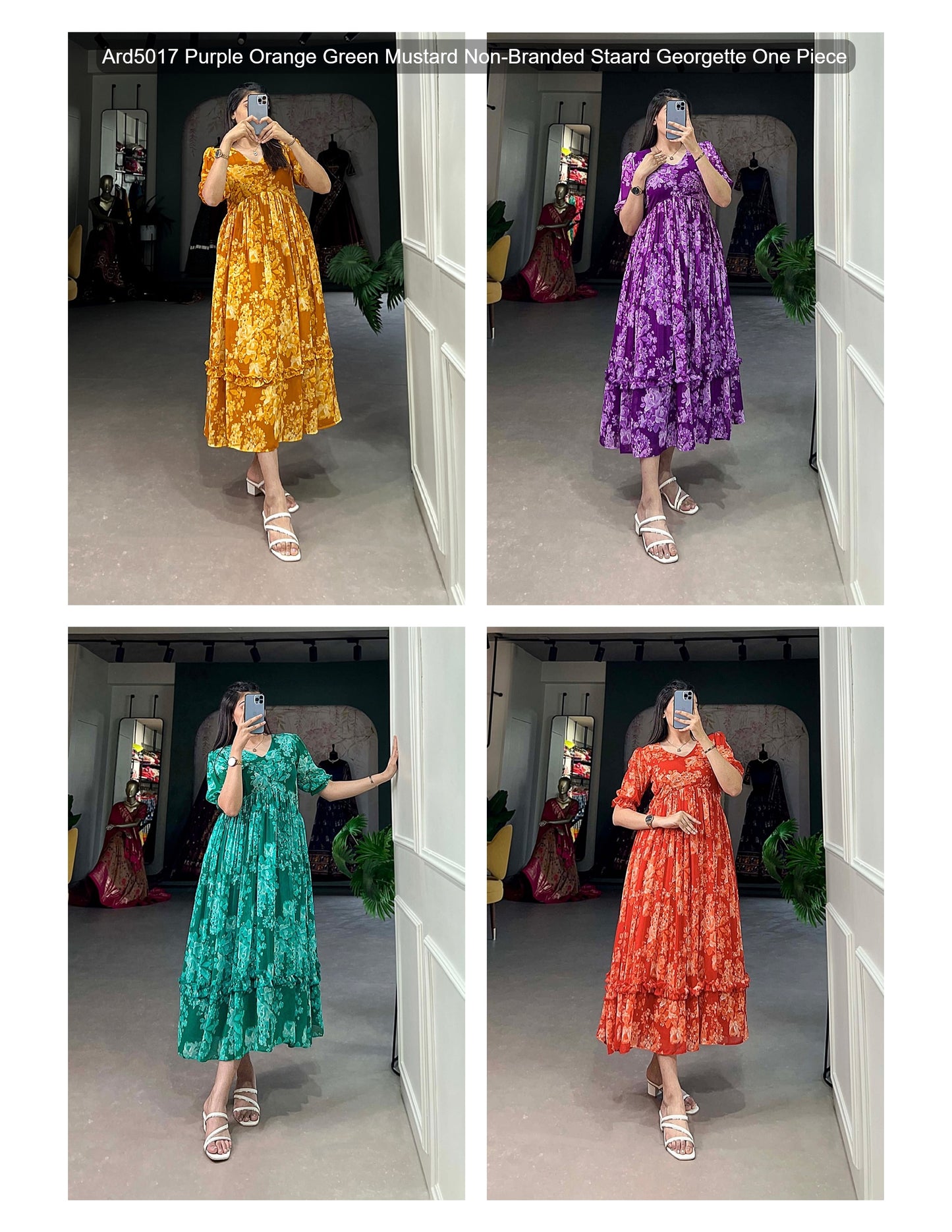 Ard5017 Purple Orange Green Mustard Non-Branded Staard Georgette One Piece