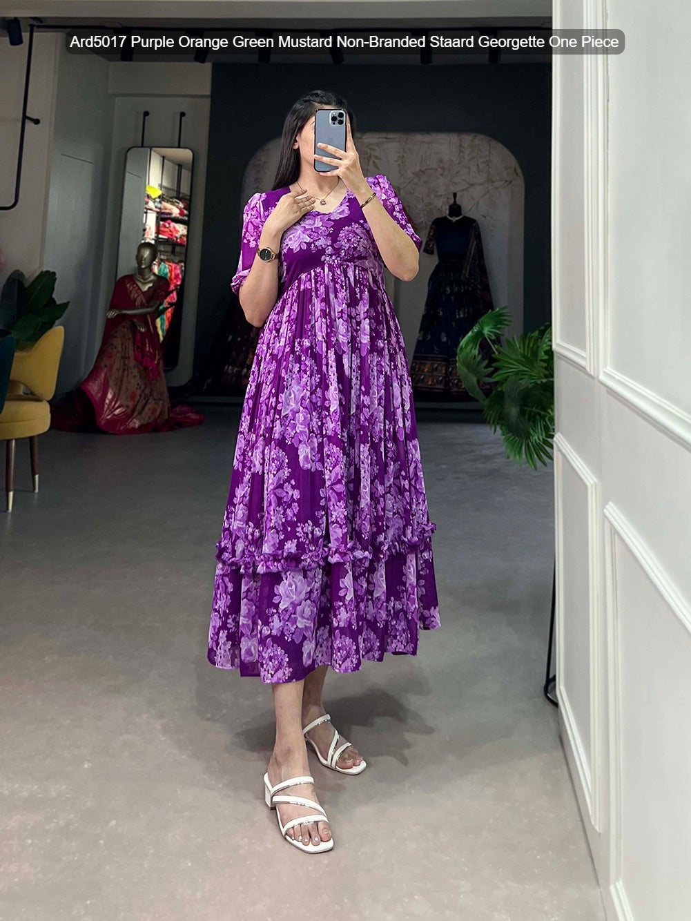Ard5017 Purple Orange Green Mustard Non-Branded Staard Georgette One Piece