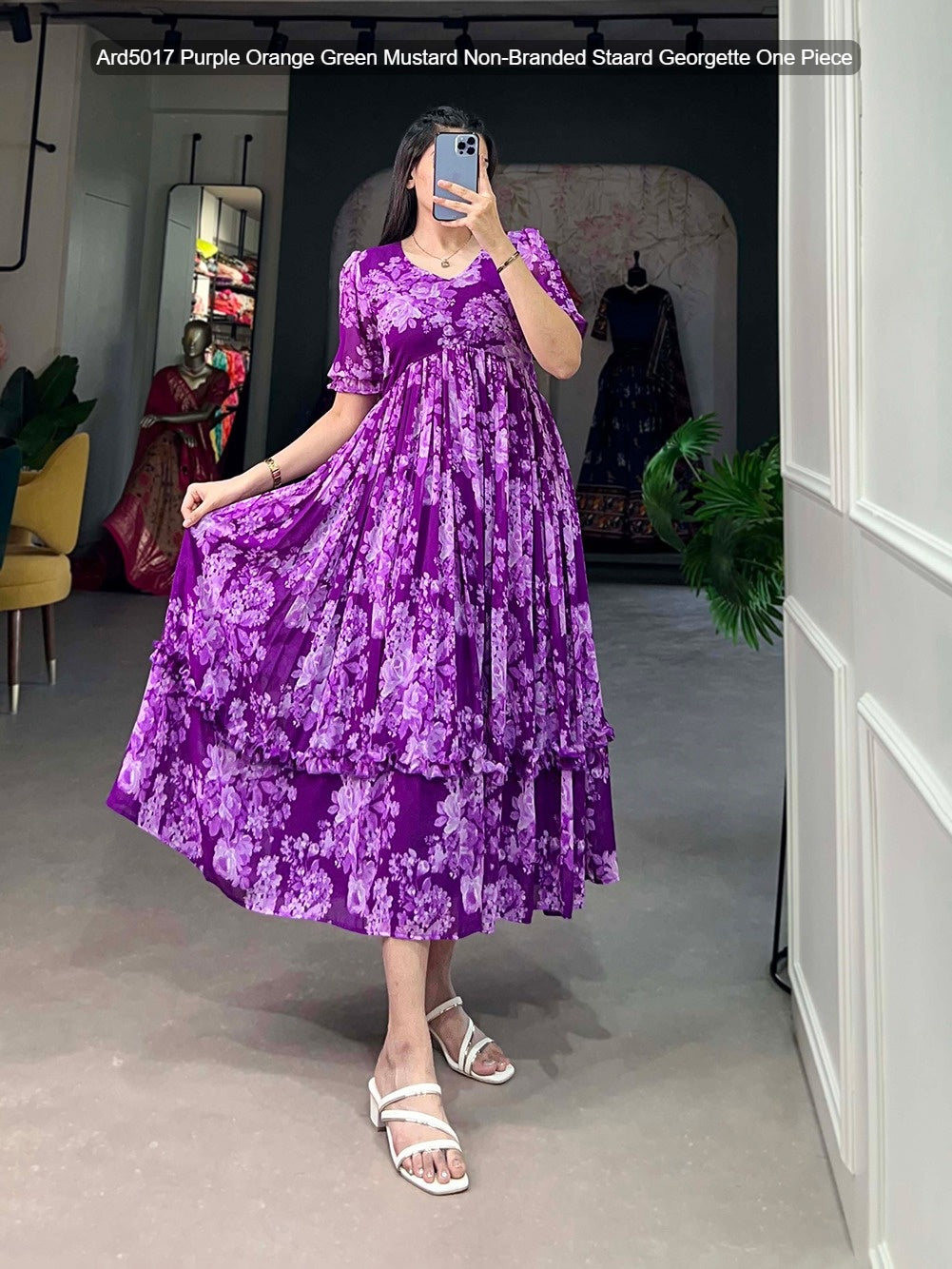 Ard5017 Purple Orange Green Mustard Non-Branded Staard Georgette One Piece