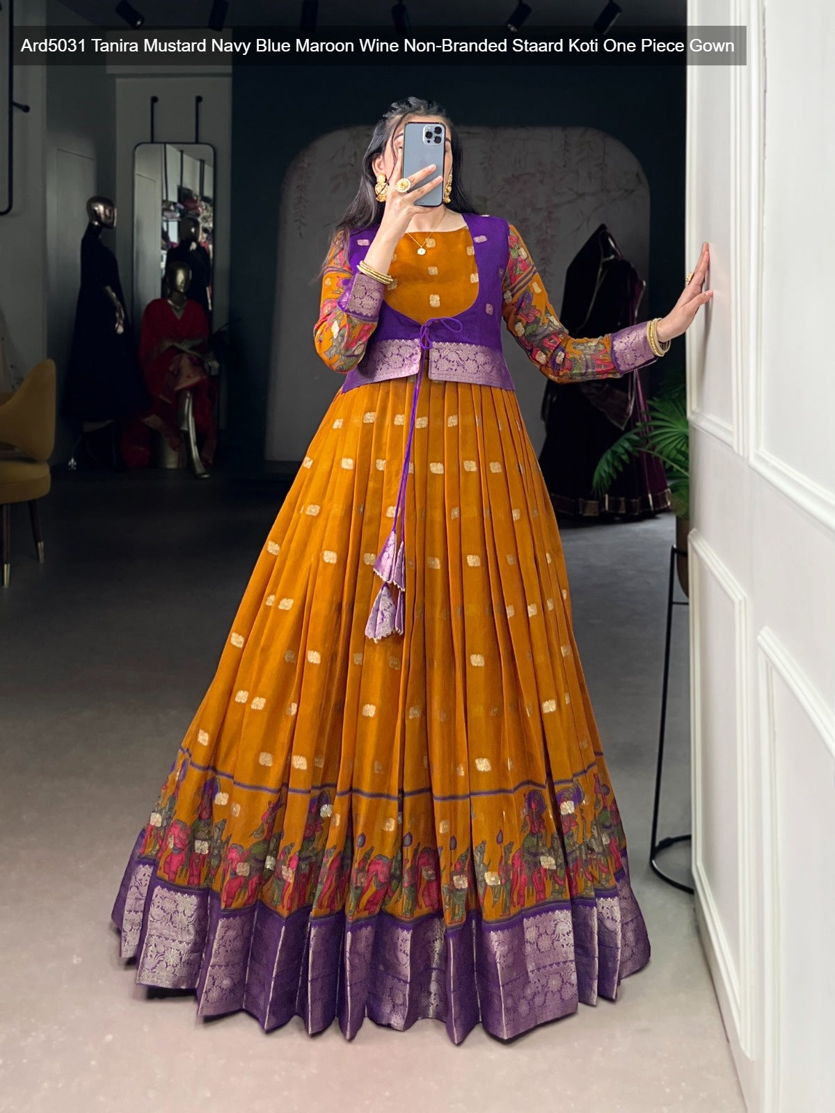 Ard5031 Tanira Mustard Navy Blue Maroon Wine Non-Branded Staard Koti One Piece Gown