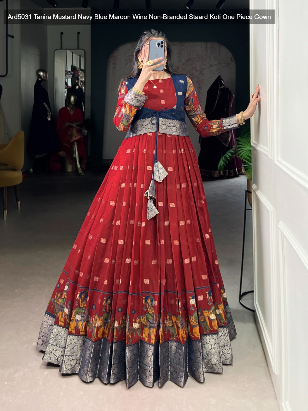 Ard5031 Tanira Mustard Navy Blue Maroon Wine Non-Branded Staard Koti One Piece Gown