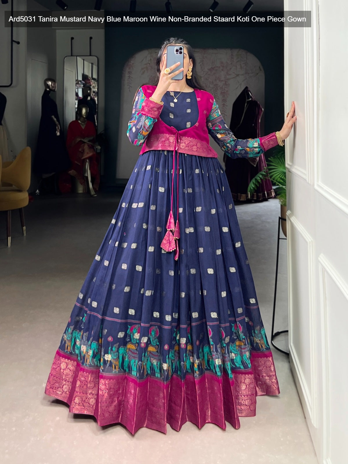 Ard5031 Tanira Mustard Navy Blue Maroon Wine Non-Branded Staard Koti One Piece Gown