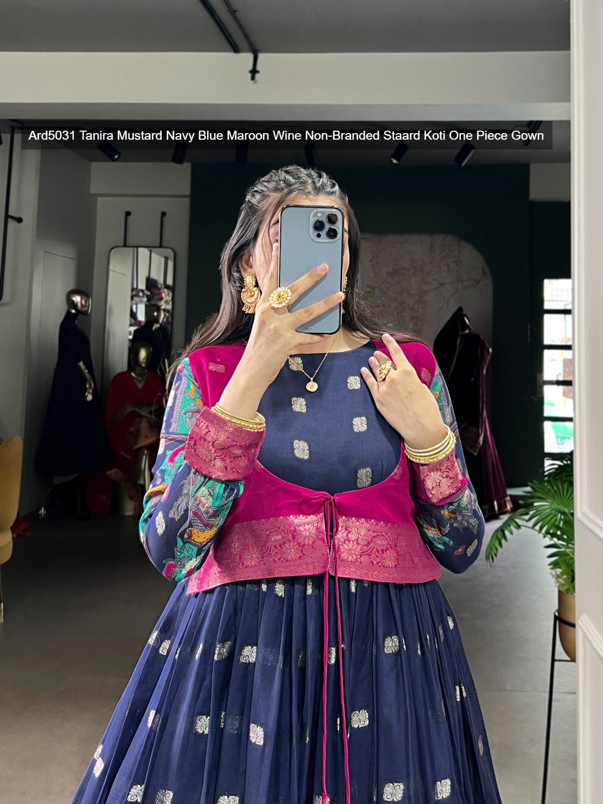 Ard5031 Tanira Mustard Navy Blue Maroon Wine Non-Branded Staard Koti One Piece Gown