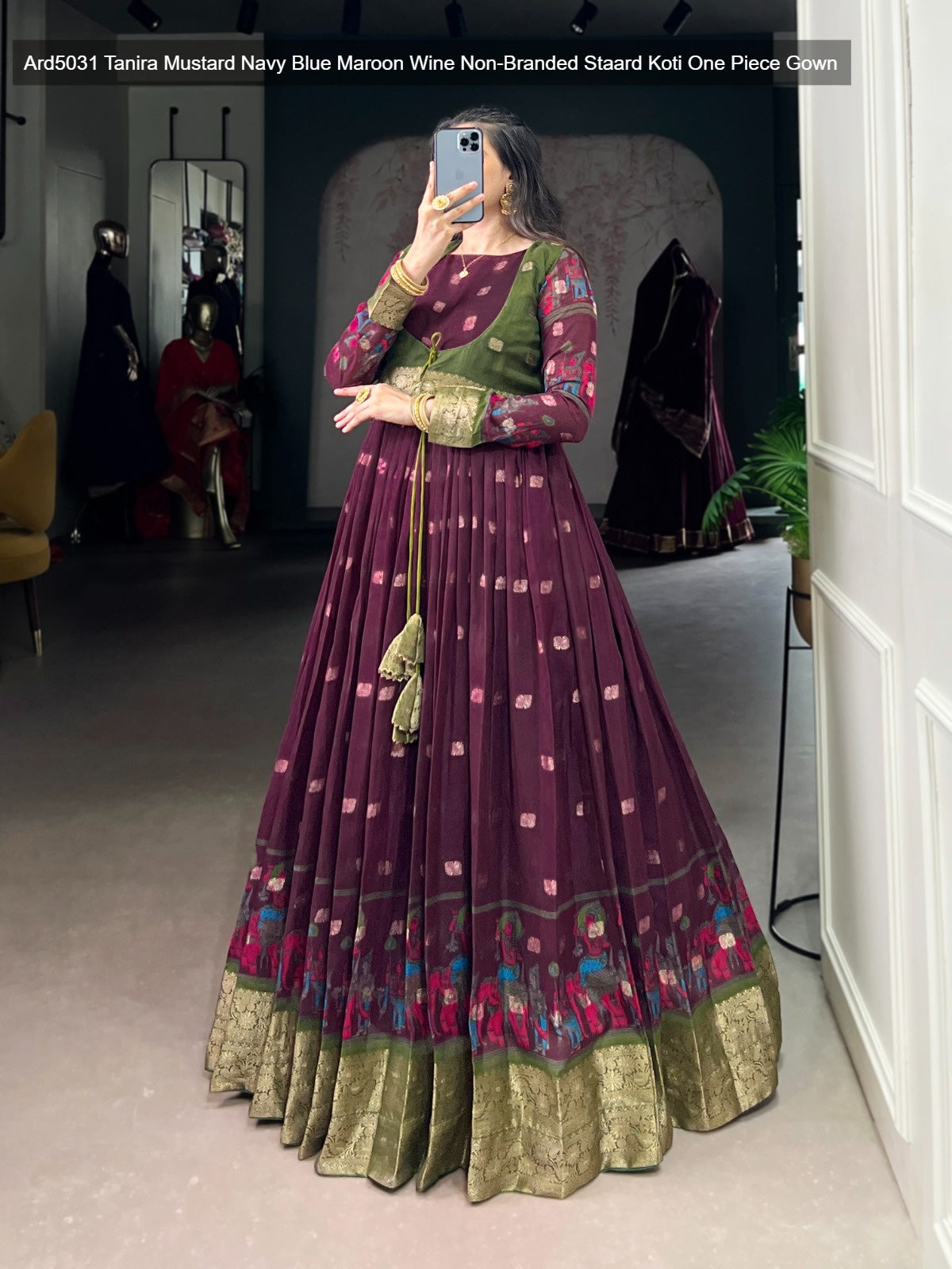 Ard5031 Tanira Mustard Navy Blue Maroon Wine Non-Branded Staard Koti One Piece Gown