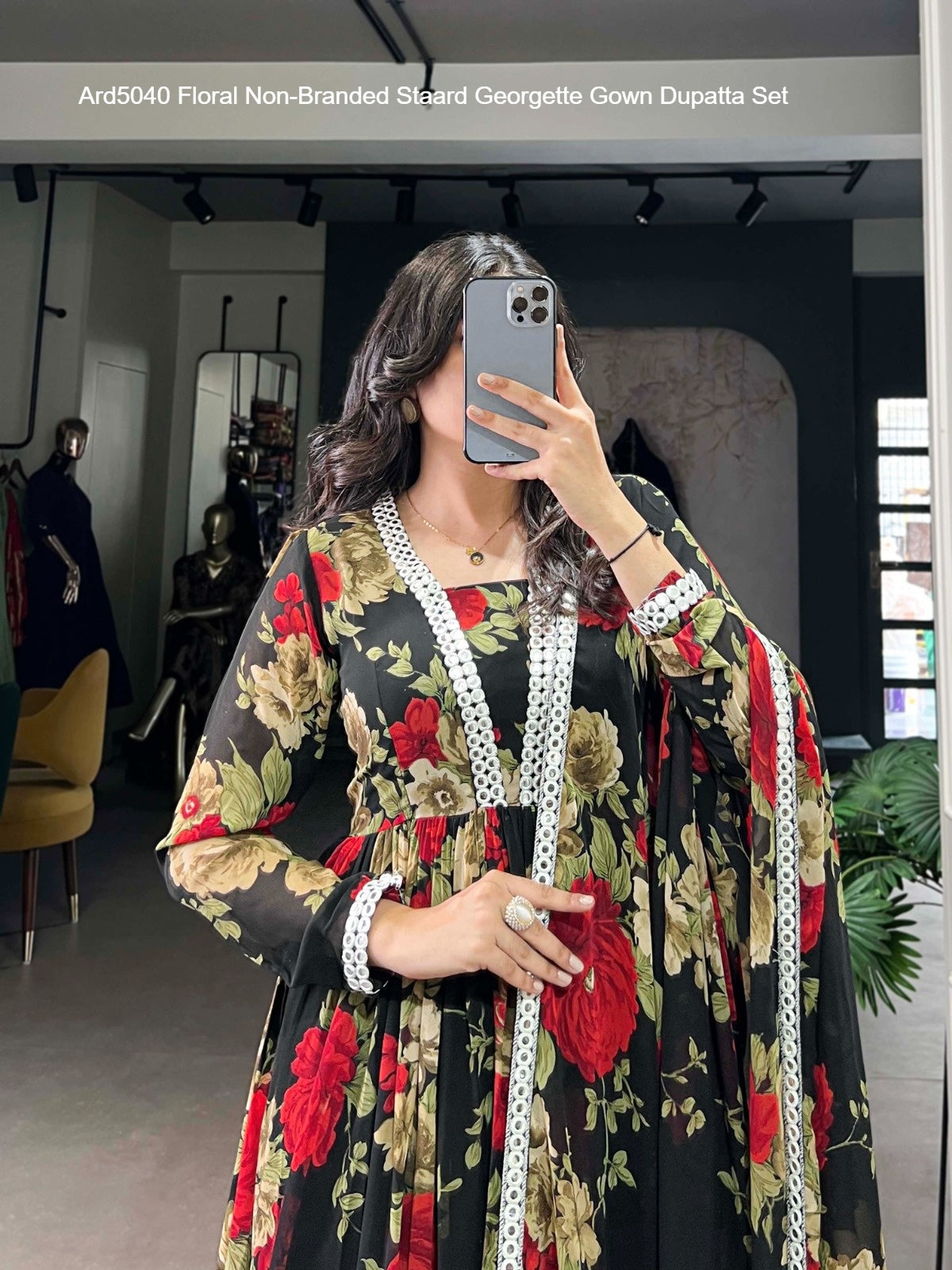 Ard5040 Floral Non-Branded Staard Georgette Gown Dupatta Set