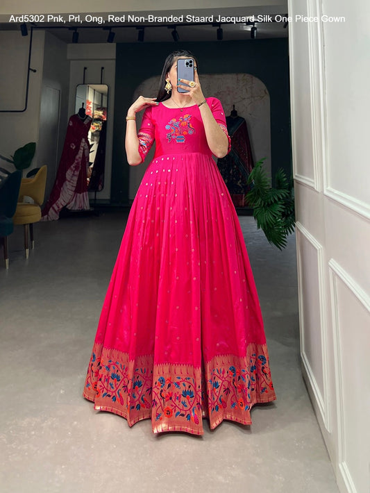 Ard5302 Pnk, Prl, Ong, Red Non-Branded Staard Jacquard Silk One Piece Gown