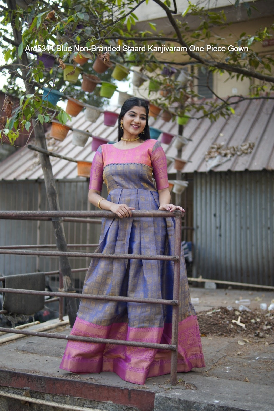 Ard5311 Blue Non-Branded Staard Kanjivaram One Piece Gown