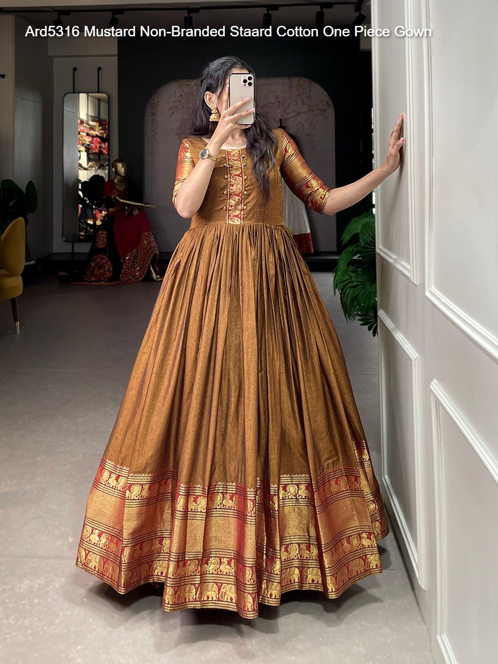 Ard5316 Mustard Non-Branded Staard Cotton One Piece Gown