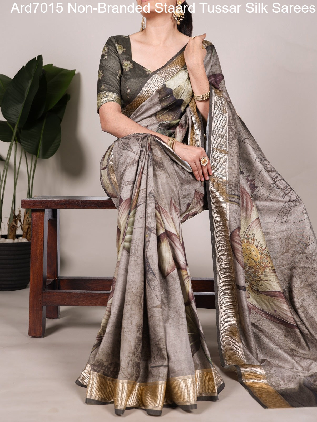 Ard7015 Non-Branded Staard Tussar Silk Sarees