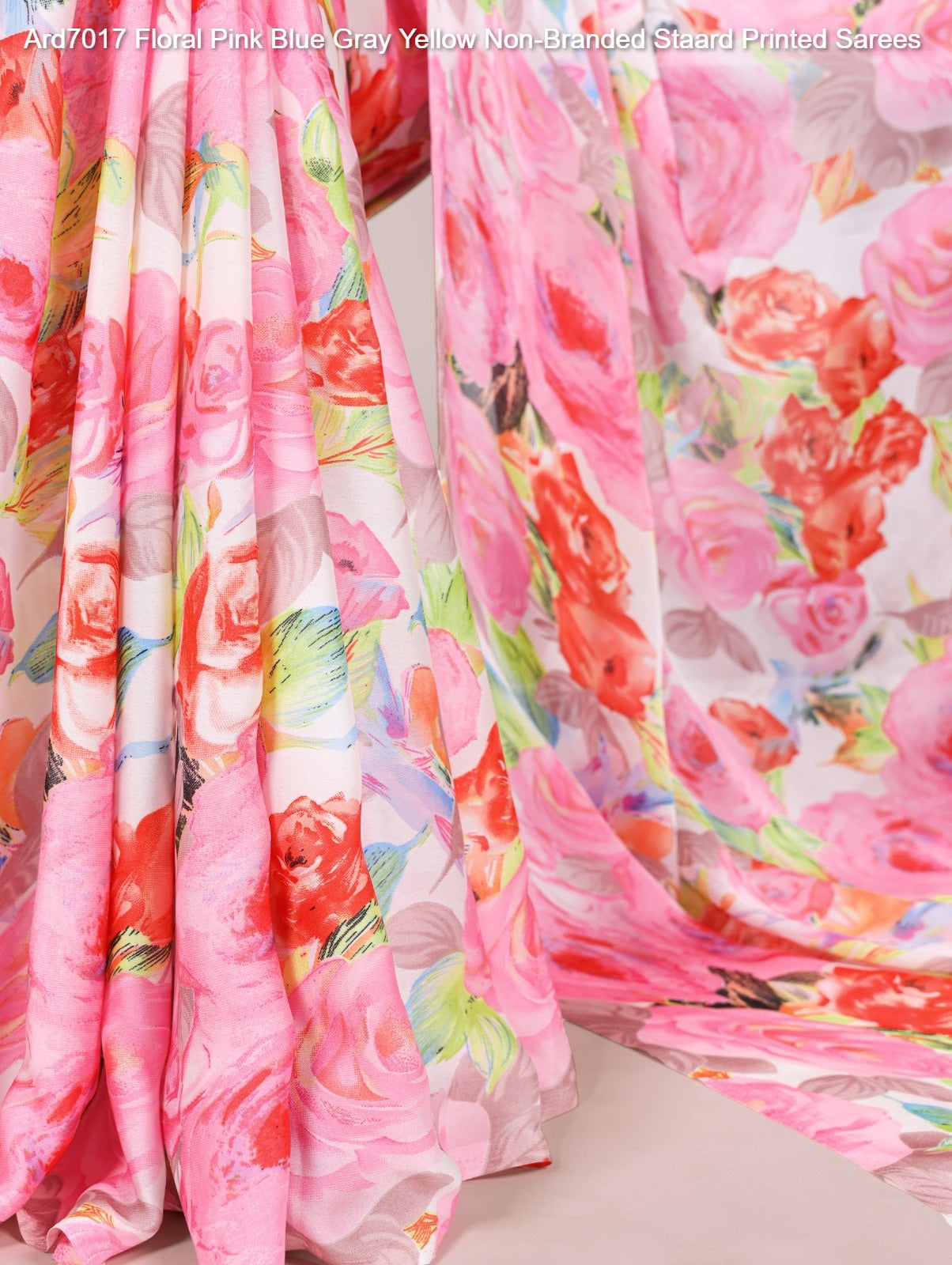 Ard7017 Floral Pink Blue Gray Yellow Non-Branded Staard Printed Sarees