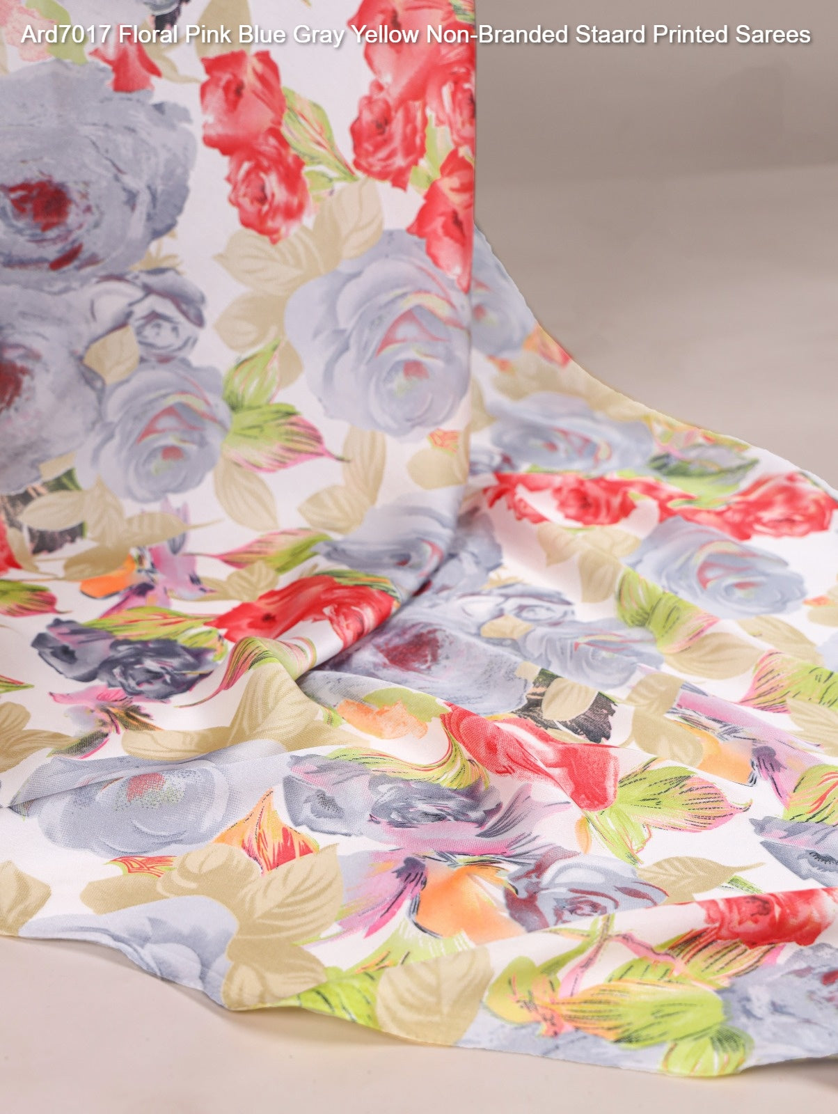 Ard7017 Floral Pink Blue Gray Yellow Non-Branded Staard Printed Sarees