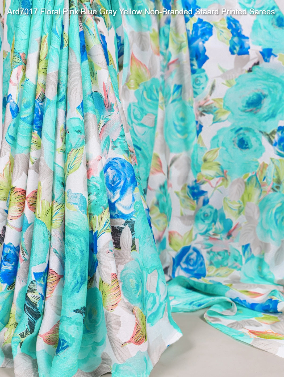 Ard7017 Floral Pink Blue Gray Yellow Non-Branded Staard Printed Sarees
