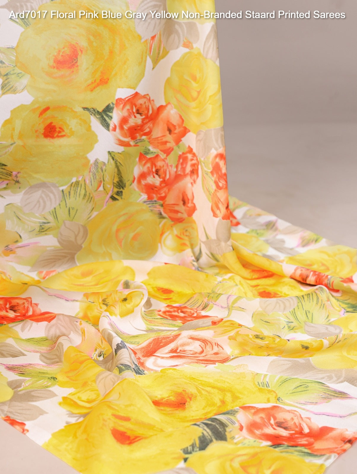 Ard7017 Floral Pink Blue Gray Yellow Non-Branded Staard Printed Sarees