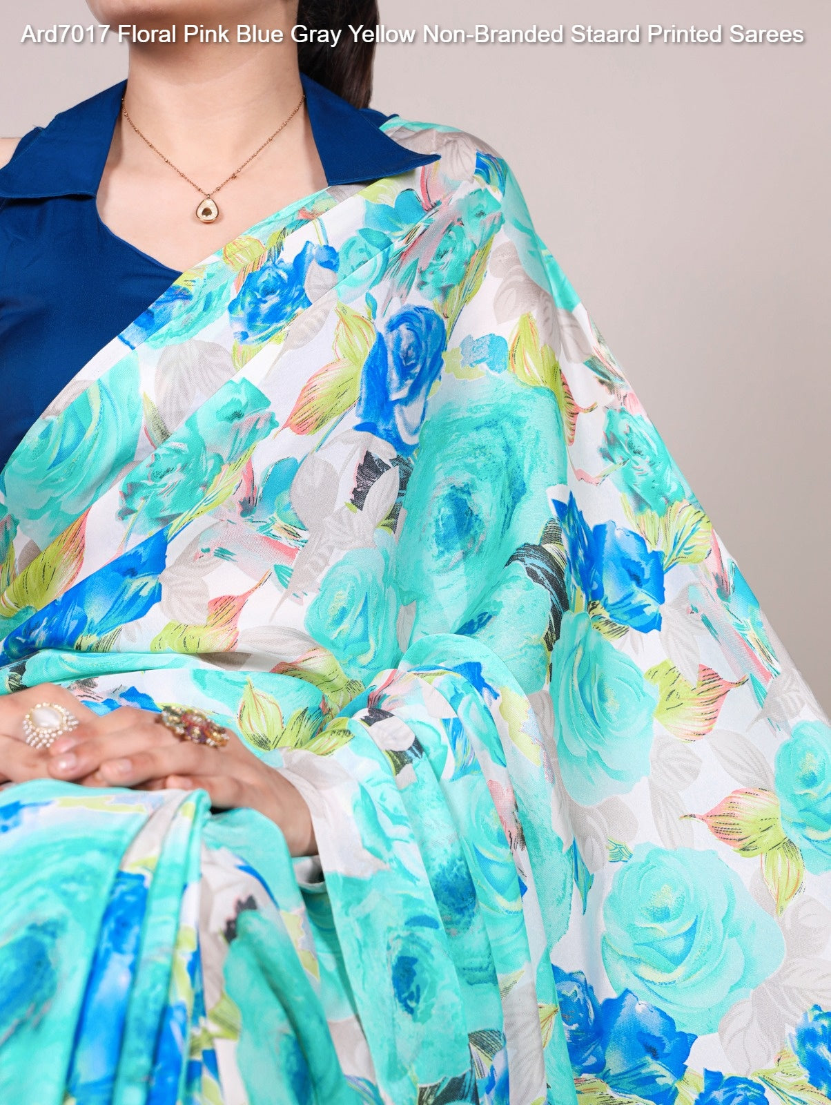 Ard7017 Floral Pink Blue Gray Yellow Non-Branded Staard Printed Sarees
