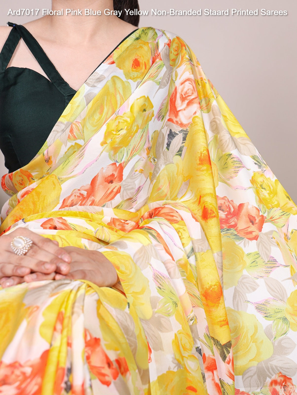 Ard7017 Floral Pink Blue Gray Yellow Non-Branded Staard Printed Sarees