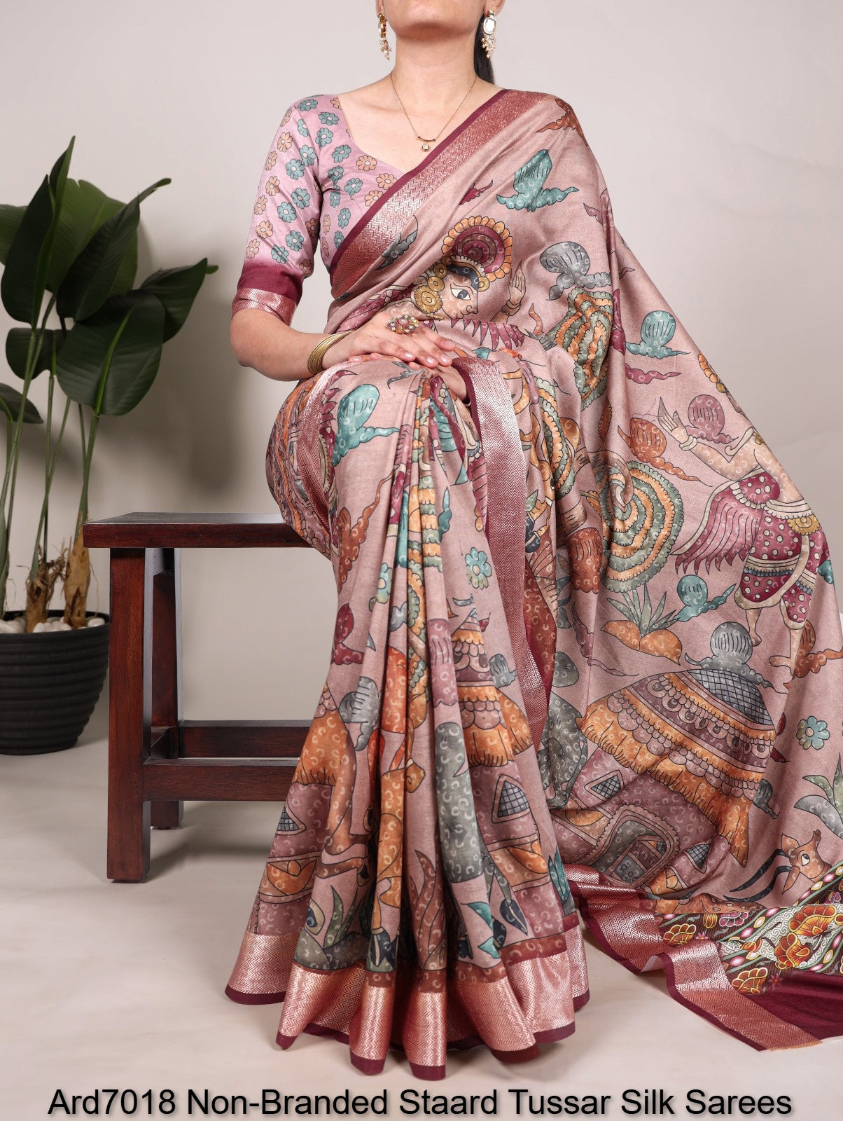 Ard7018 Non-Branded Staard Tussar Silk Sarees