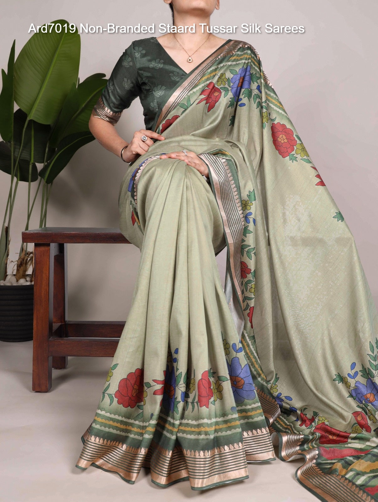 Ard7019 Non-Branded Staard Tussar Silk Sarees