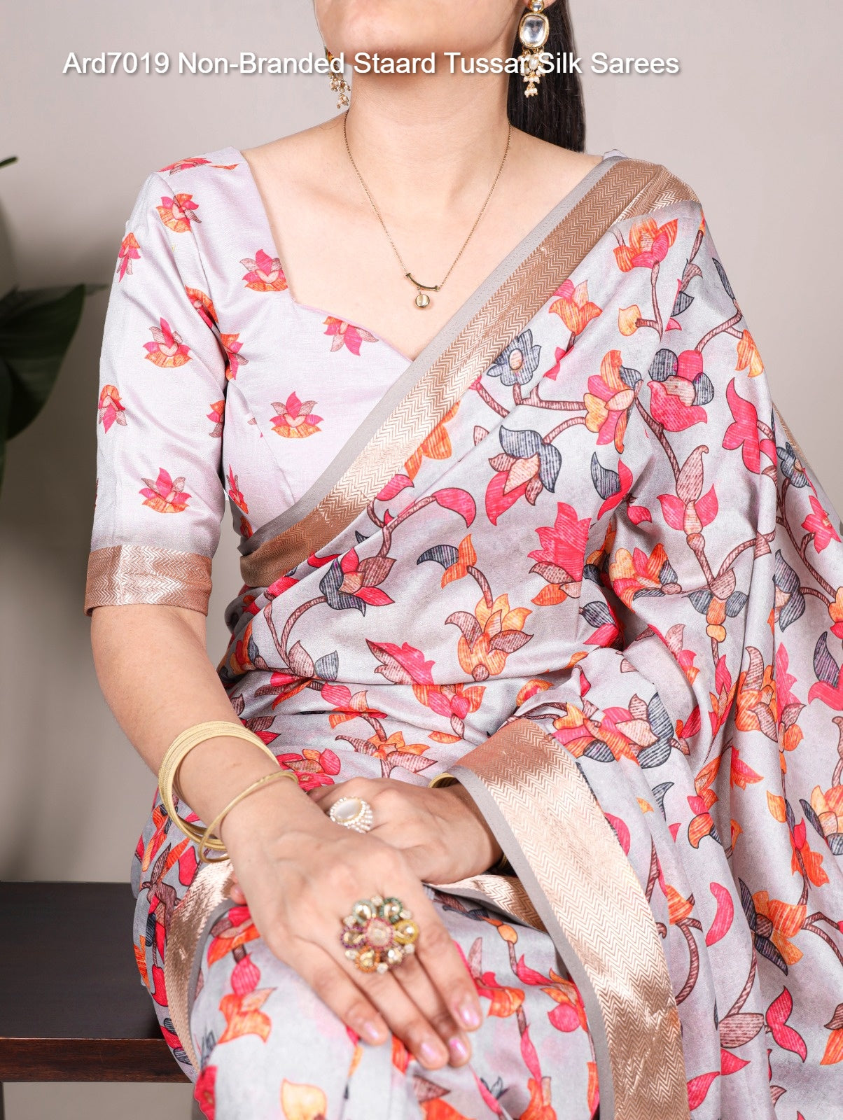 Ard7019 Non-Branded Staard Tussar Silk Sarees