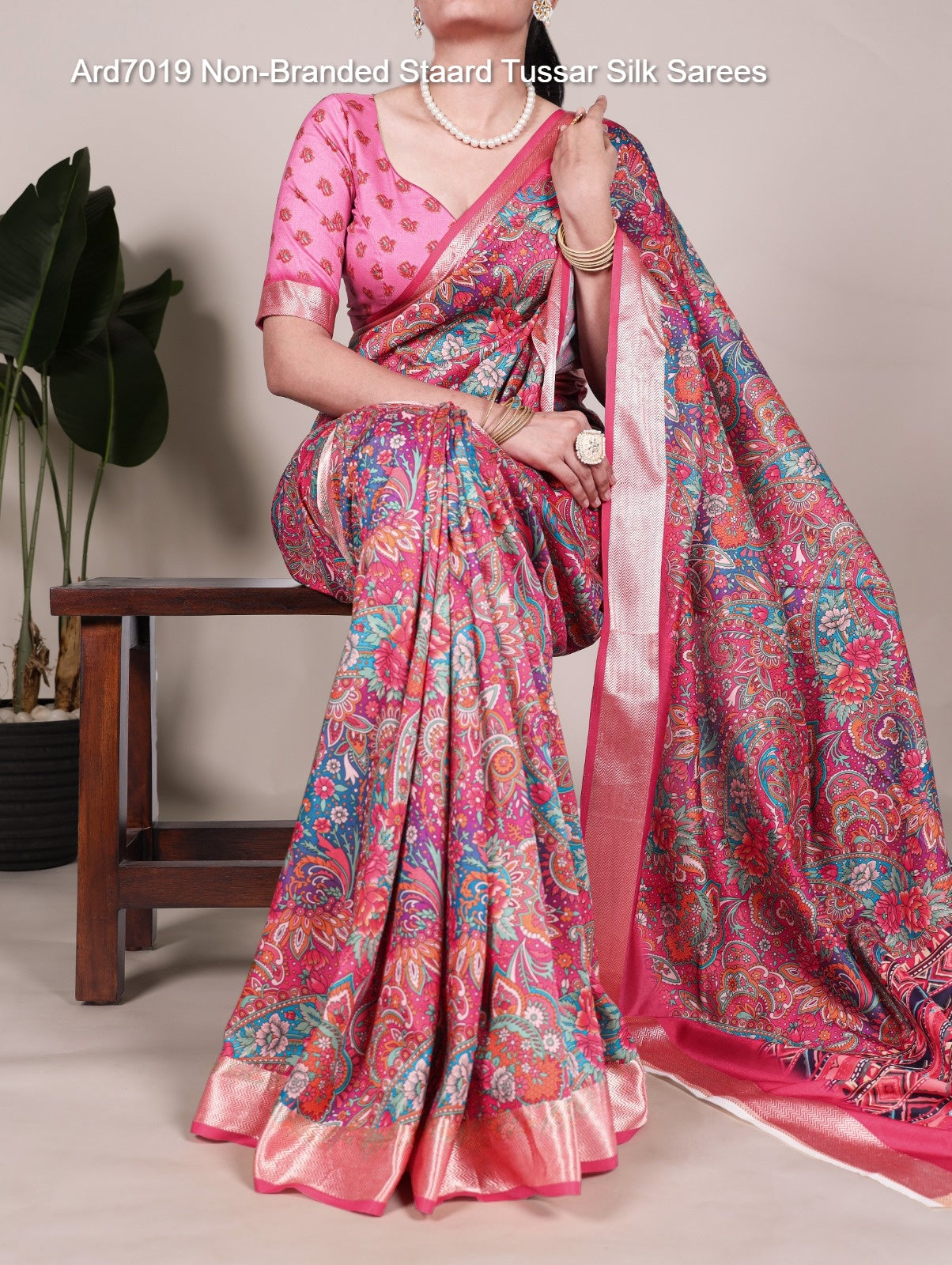 Ard7019 Non-Branded Staard Tussar Silk Sarees