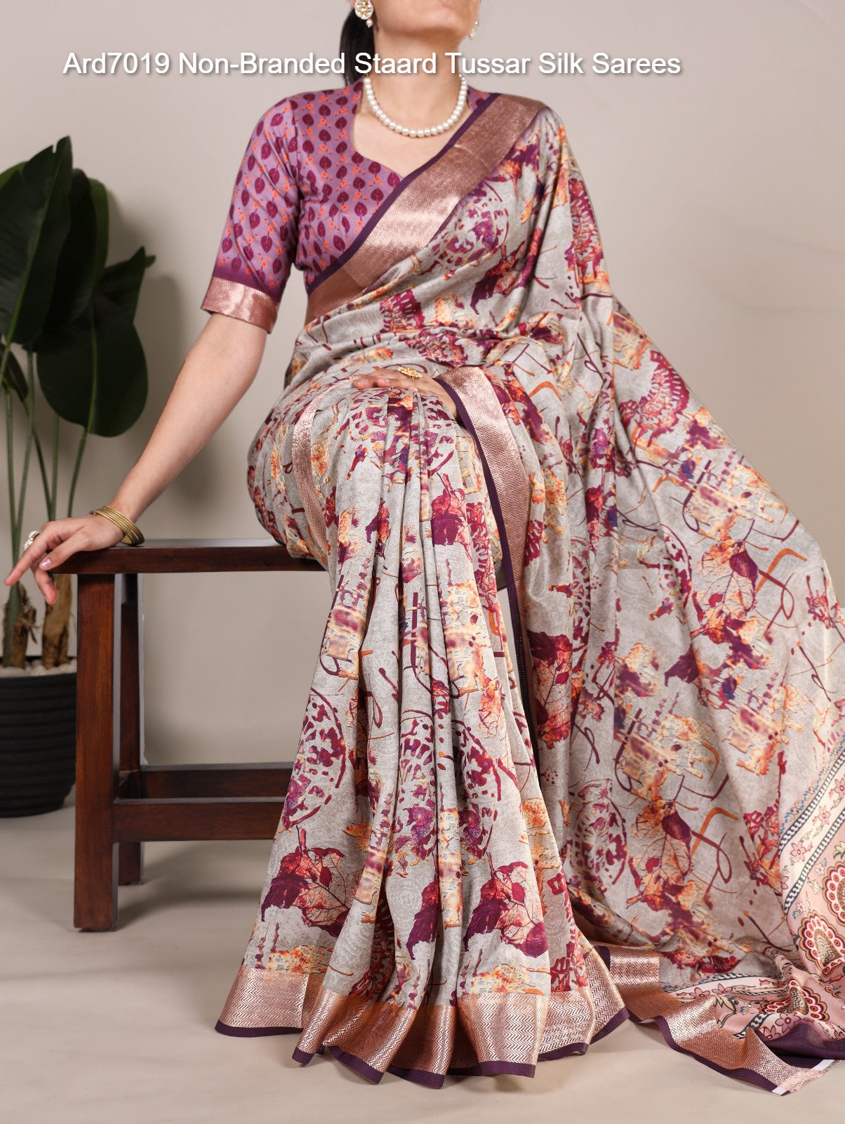 Ard7019 Non-Branded Staard Tussar Silk Sarees