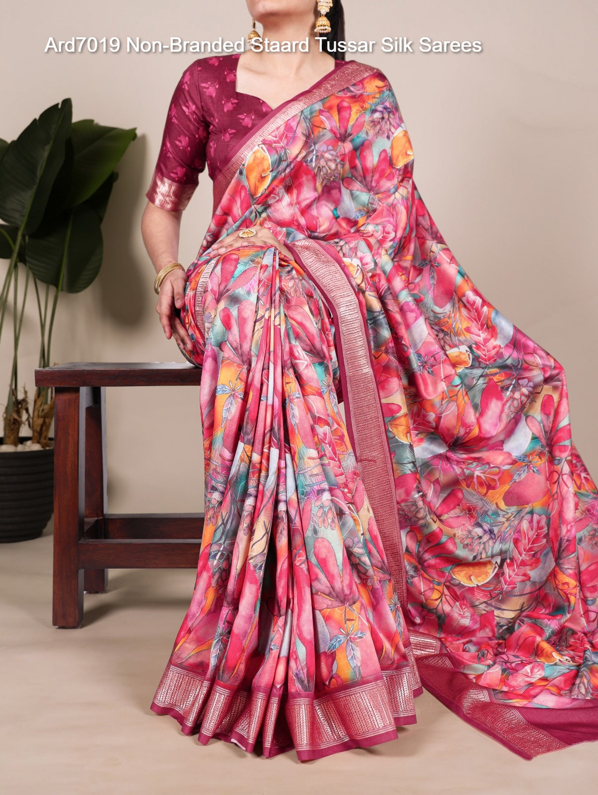 Ard7019 Non-Branded Staard Tussar Silk Sarees