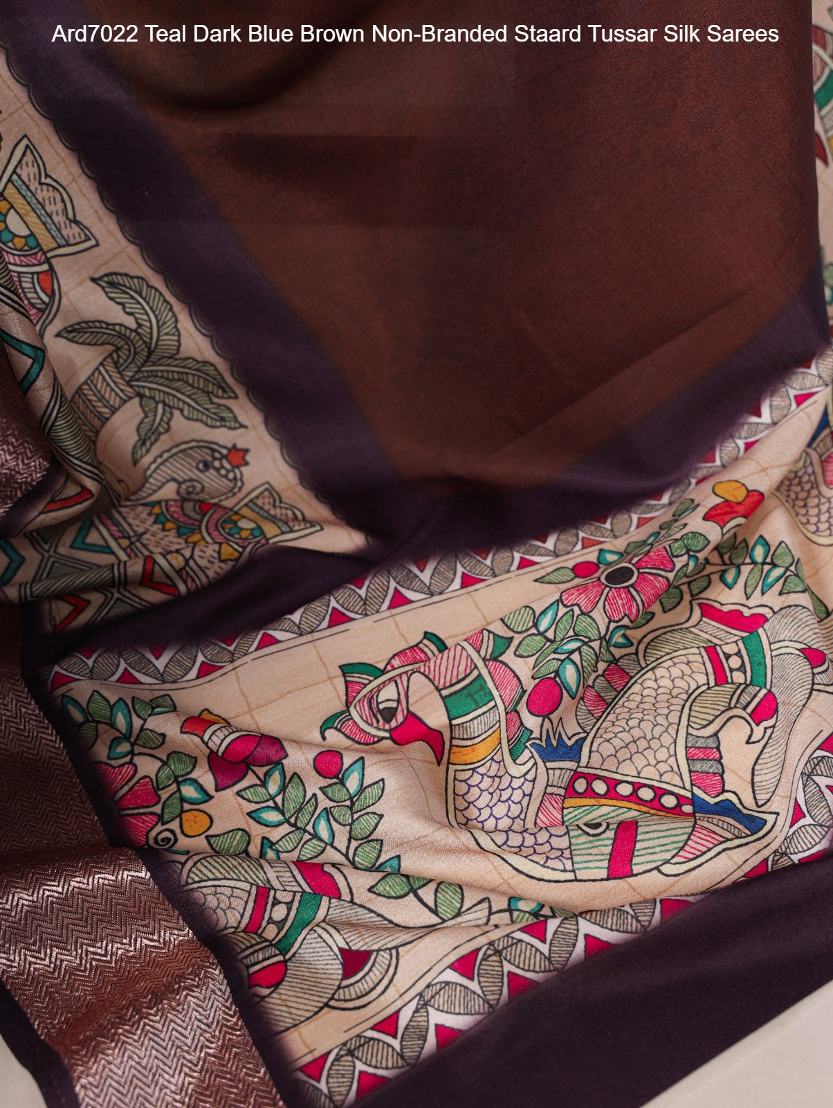 Ard7022 Teal Dark Blue Brown Non-Branded Staard Tussar Silk Sarees